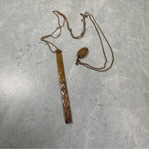 Lena Bernard Anthropologie Gold and Bronze Hammered Bar Pendant Necklace